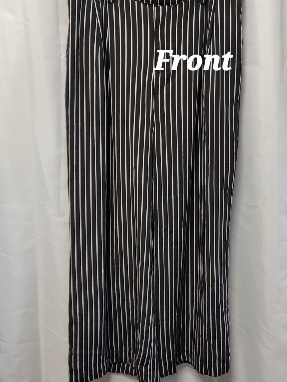 Who What Wear Black with White Pinstripe Baggy Pleated Trouser